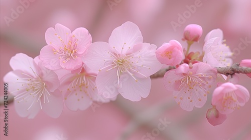 Close-up of Pink Flowers on Branch With Raindrops