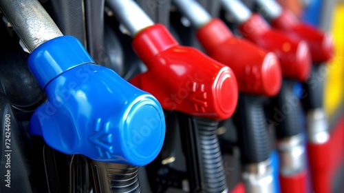 Row of Various Colored Gas Pumps