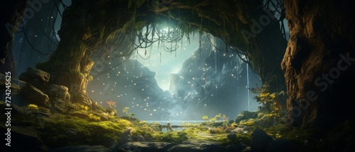 gate to a fantasy realm  giant living trees