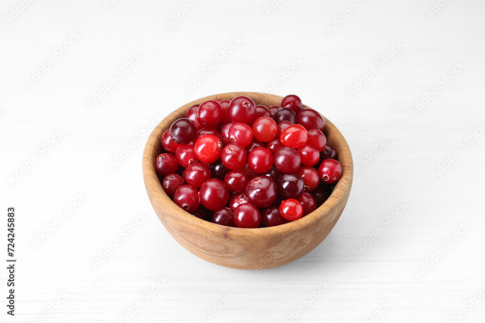 Fresh ripe cranberries in bowl on white table Fresh ripe cranberries in bowl on white table