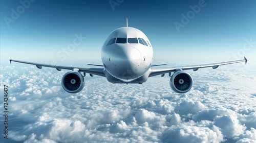 Large Jetliner Soaring Through Blue Cloudy Sky