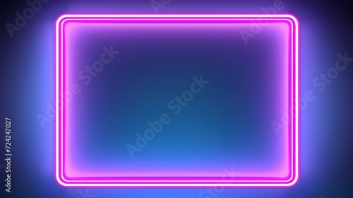 Vector 3d render, square glowing in the dark, pink blue neon light, illuminate frame design. Abstract cosmic vibrant color backdrop. Glowing neon light. Neon frame with rounded corners. 