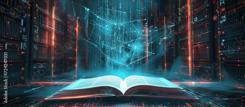 Futuristic open book for education with digital futuristic elements graphic.Generated AI photo