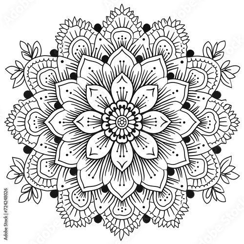 Exquisite Floral Mandala Coloring Pages  Intricate and Relaxing Flower Patterns for Mindful Art Therapy and Stress Relief - abstract mandala flower coloring book page design. black white