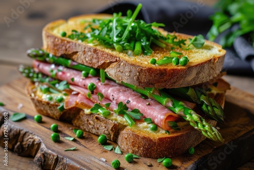 Sandwich with asparagus and luncheon meat