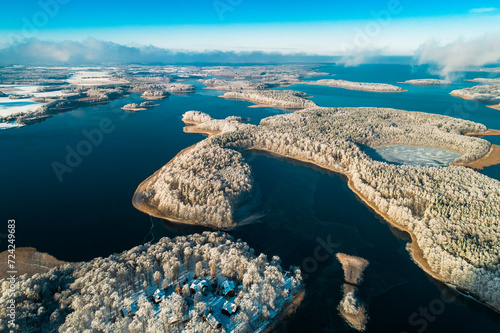 Jezioro Kisajno, zima, z drona © Artur