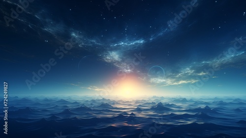 calm ocean surrounded by clouds and the cosmos