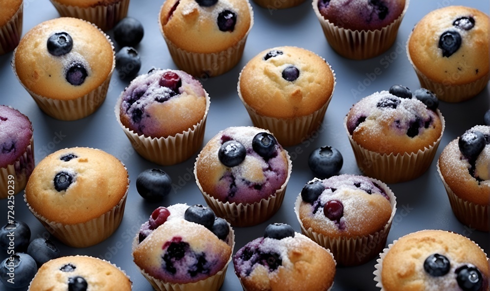 Freshly baked muffins with blueberries, confections Freshly baked muffins with blueberries, confections