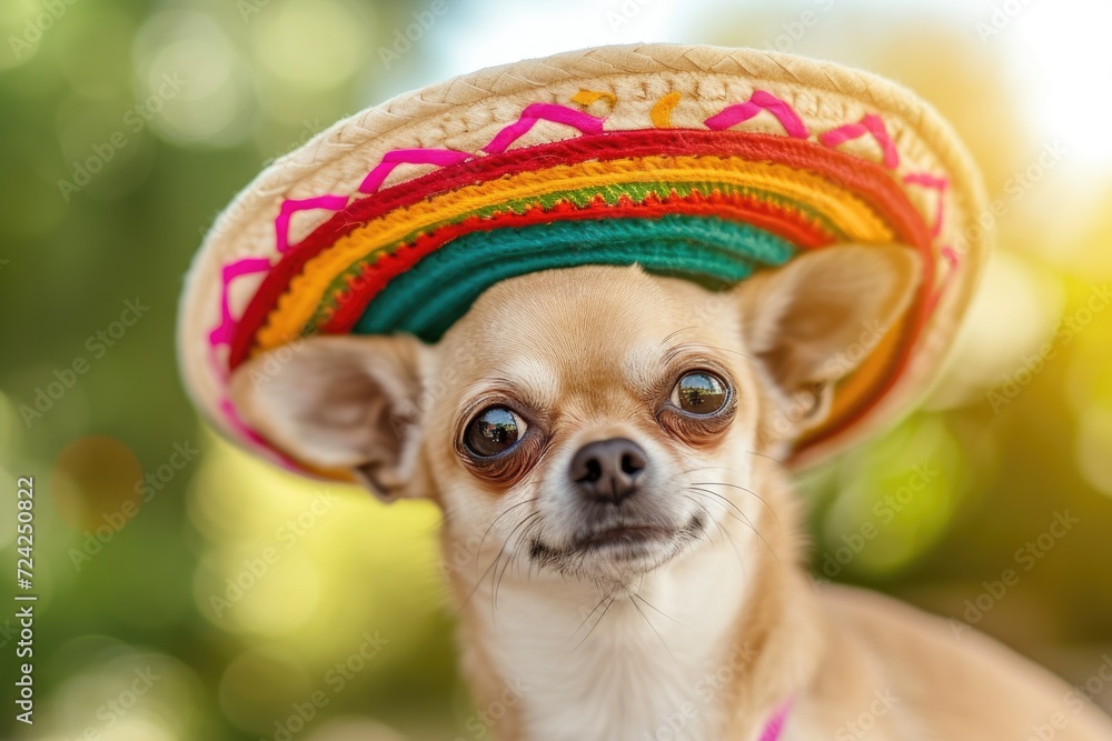 A chihuahua dog wearing a sombrero in a portrait