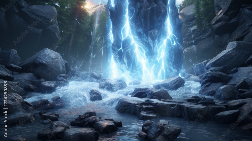 lightning bolts over a river lightning bolts over a river