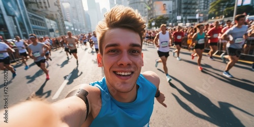 Young happy marathon runner...