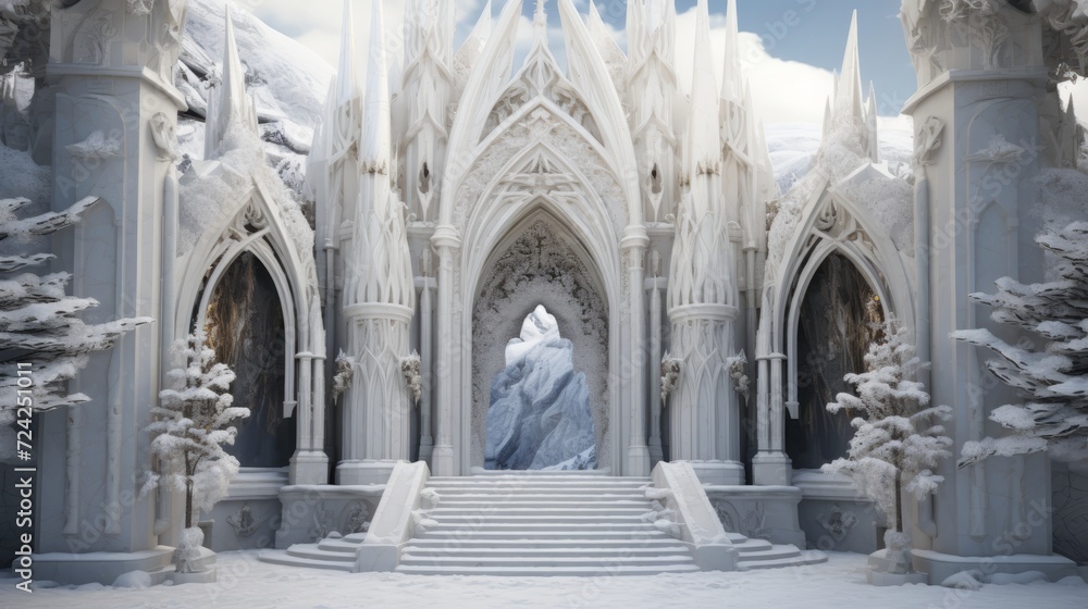 the entrance of Valhalla made in marble white stone