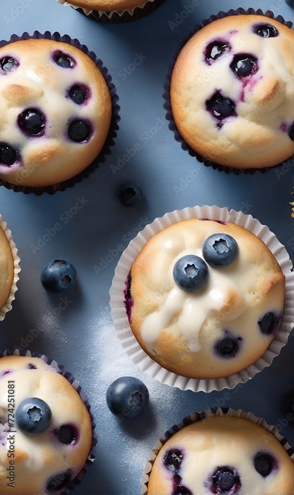 Freshly baked muffins with blueberries, confections Freshly baked muffins with blueberries, confections