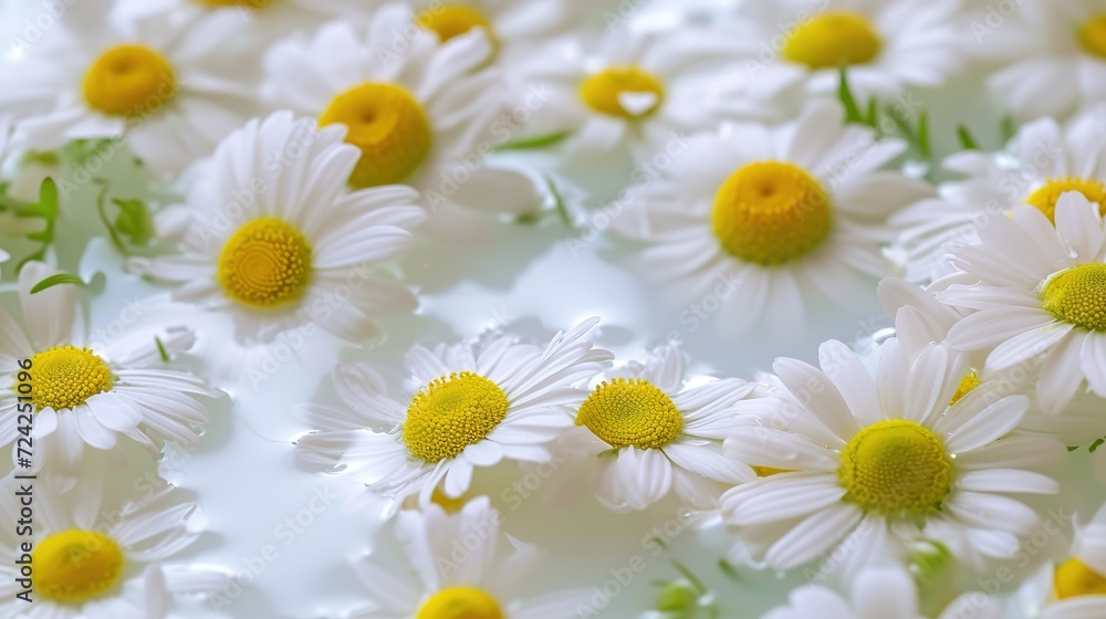 Chamomile in milk water herbal treatment and baths care and nurturing soothing, generative ai, 