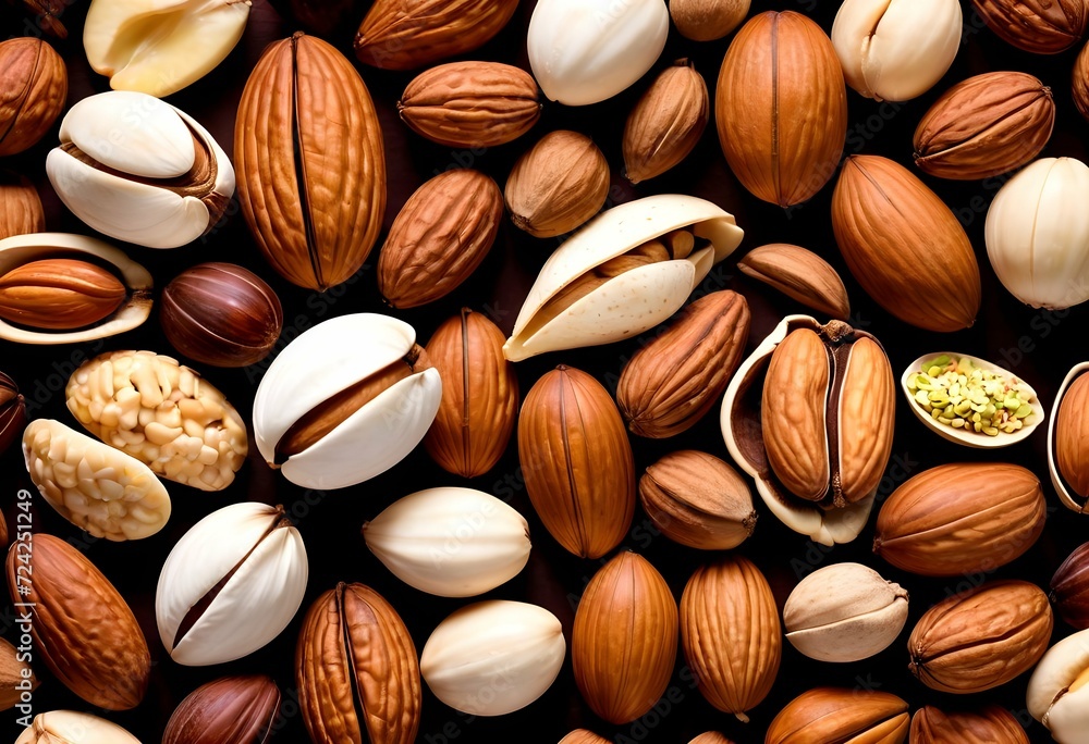 Nut Mix Spilled on Wooden Background - A Bounty of Health Nut Mix Spilled on Wooden Background - A Bounty of Health