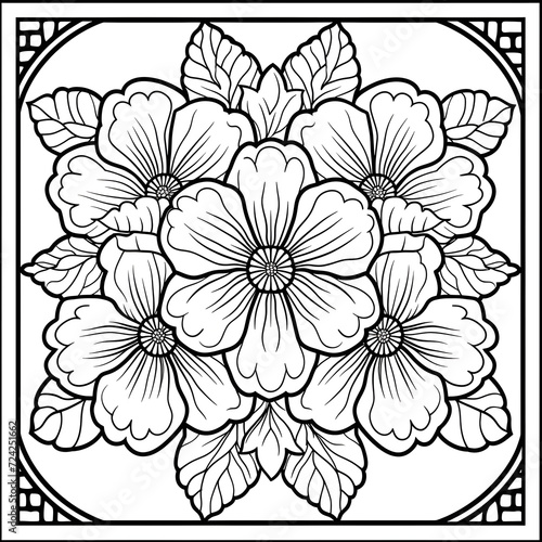 Exquisite Floral Mandala Coloring Pages  Intricate and Relaxing Flower Patterns for Mindful Art Therapy and Stress Relief - abstract mandala flower coloring book page design. black white
