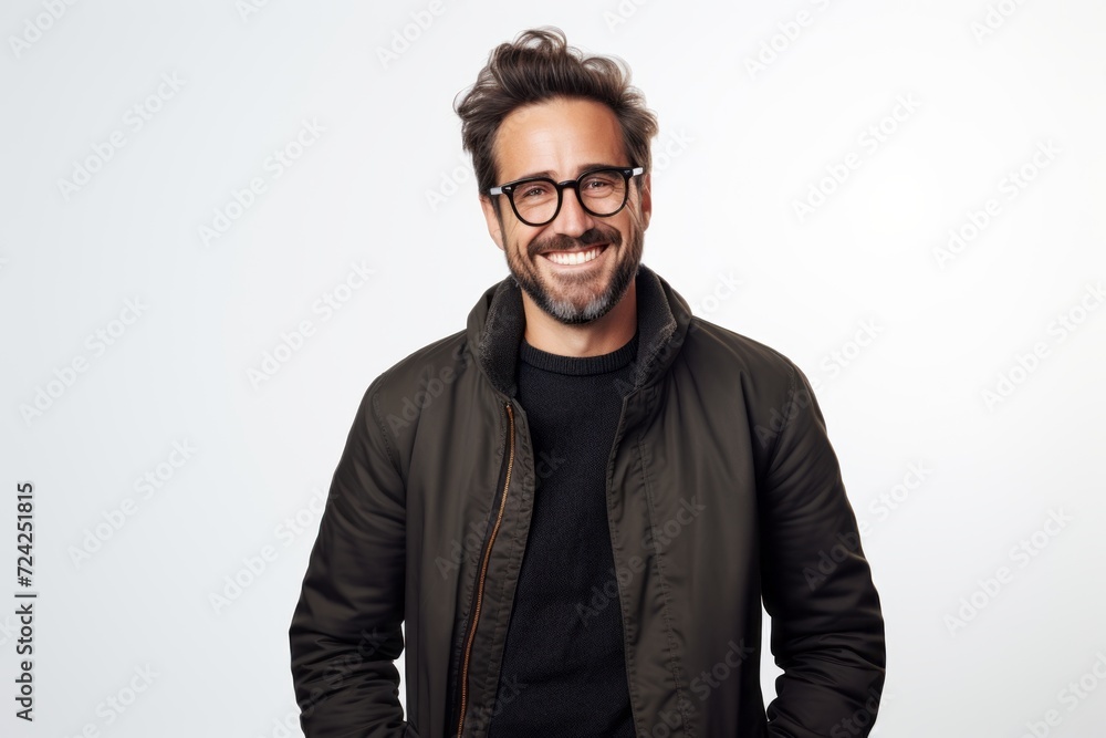 Handsome bearded man in black jacket and eyeglasses. Handsome bearded man in black jacket and eyeglasses.