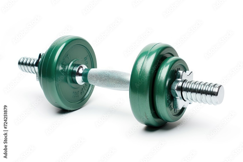 Isolated green dumbbell without barbell on white background a gym item Isolated green dumbbell without barbell on white background a gym item