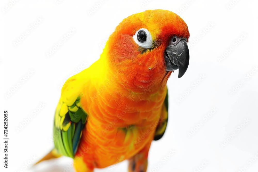 Isolated Sun Conure parrot on white background