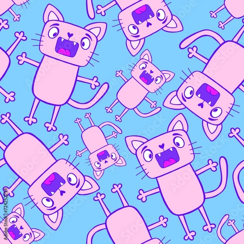 Cartoon retro animals seamless cats pattern for wrapping paper and fabrics and kids print and party accessories