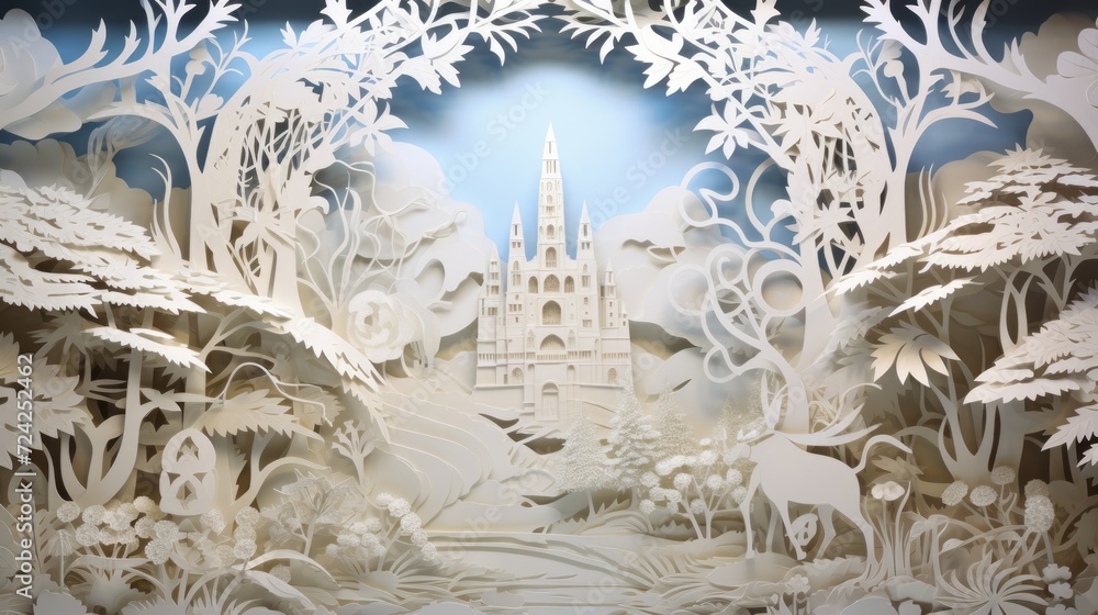 white paper cut art of a fairytale scene white paper cut art of a fairytale scene