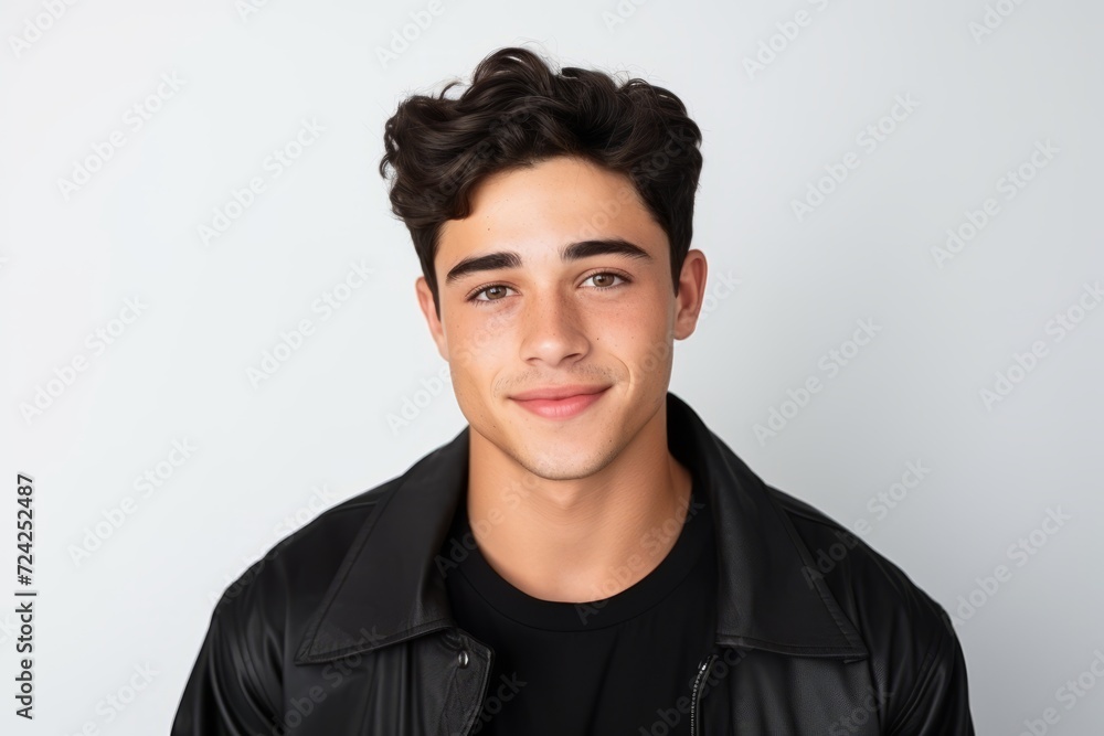 Portrait of a handsome young man in black leather jacket looking at camera Portrait of a handsome young man in black leather jacket looking at camera