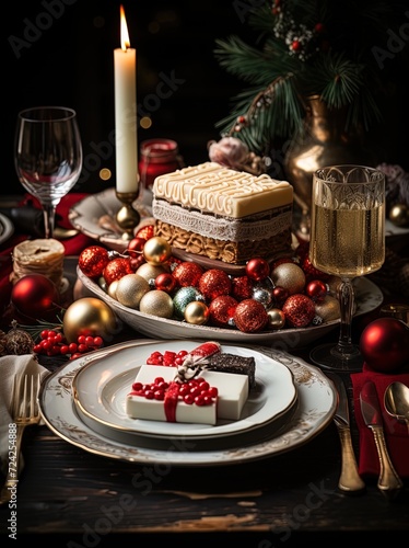 Beautifully served table with stylish crockery  cutlery and crystal glasses.