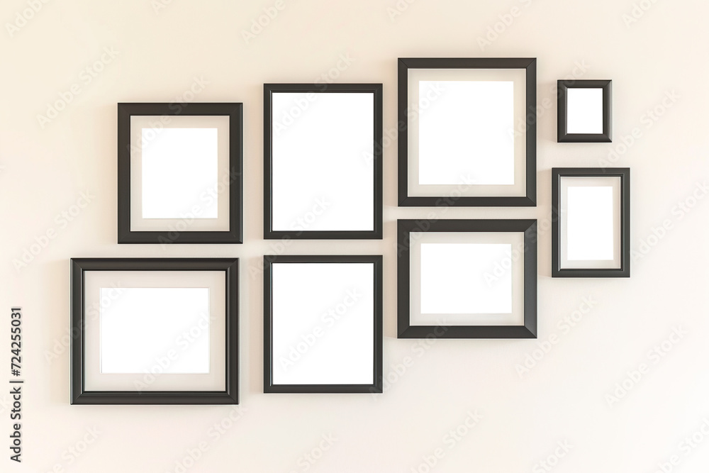 Diverse frame collection on white wall with copy space for images. Transparent background Diverse frame collection on white wall with copy space for images. Transparent background