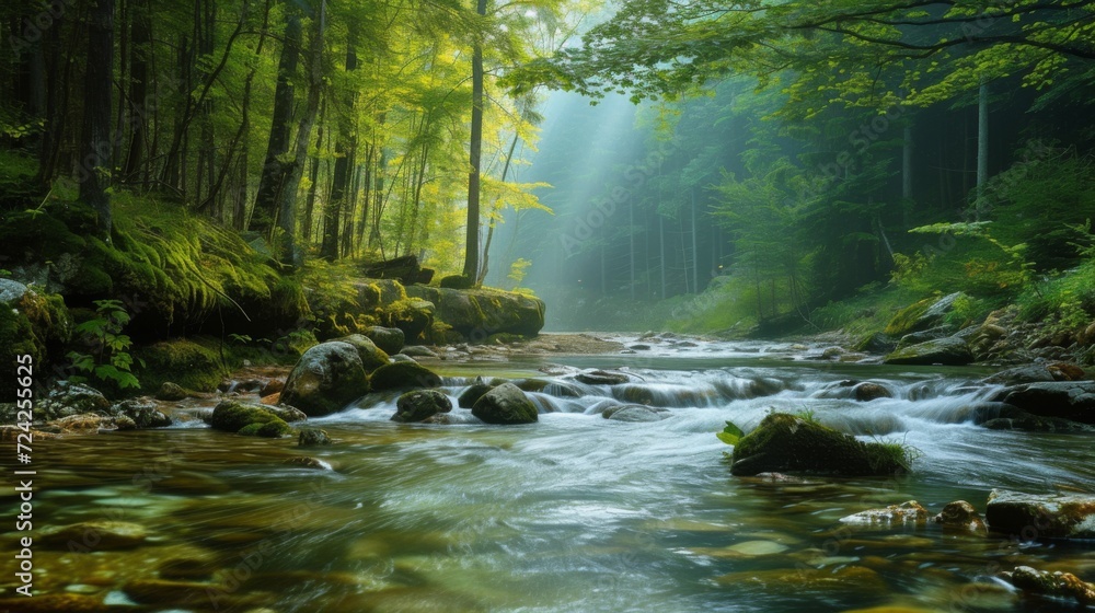 Mountain river in the forest Mountain river in the forest