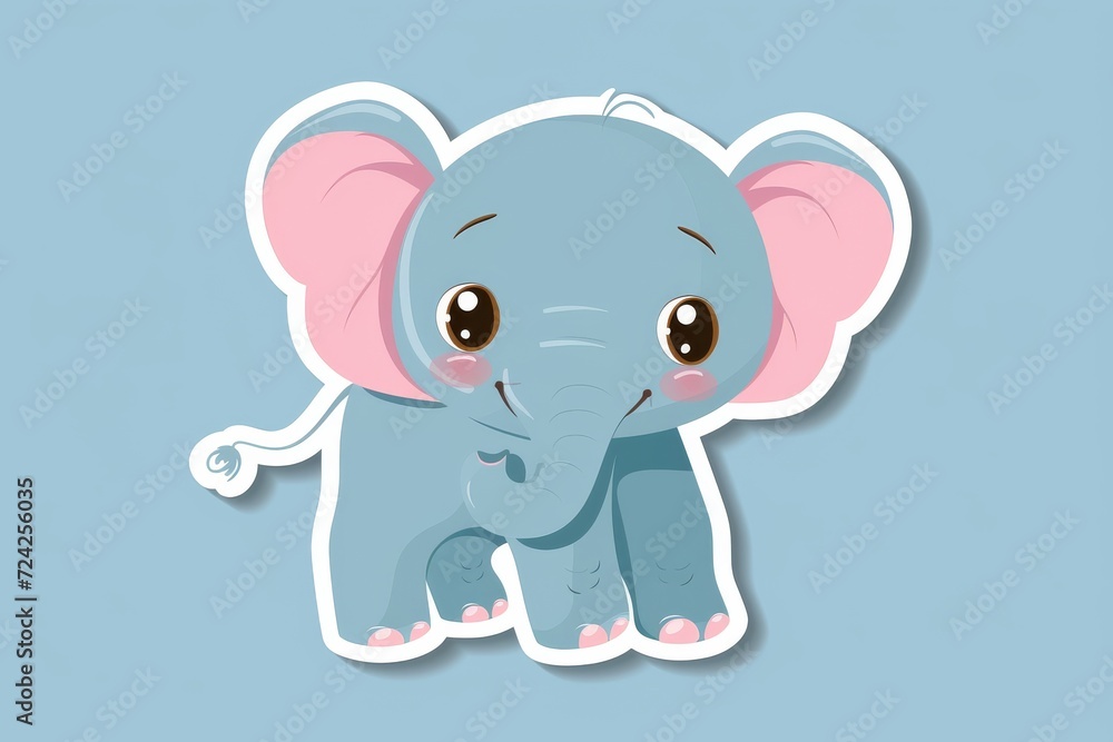 Fototapeta premium An adorable cartoon elephant with bright pink ears stands out among a sea of clipart animals, adding a playful touch to any illustration or drawing