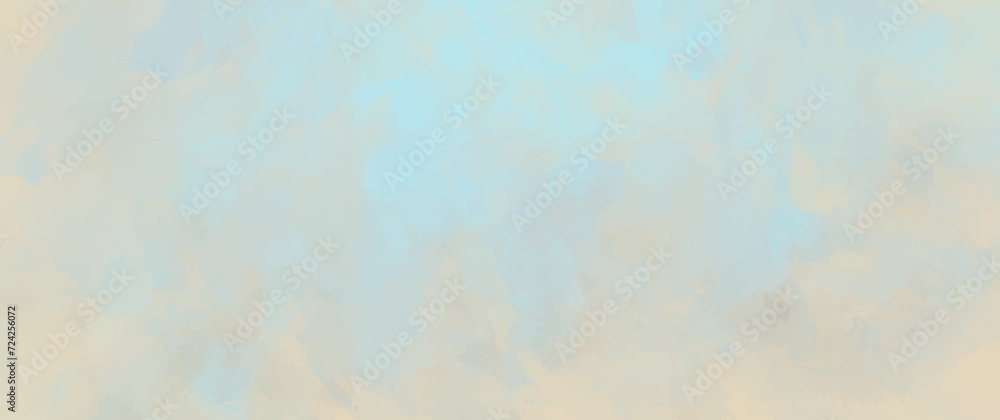 Fototapeta premium Watercolor vector art background with clouds and blue sky. Hand drawn vector texture. Heaven. Watercolor banner. Abstract template for flyers, cards, poster, banner, cover or design interior. 