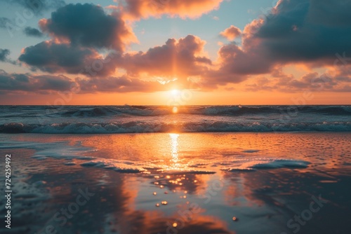 Panoramic view of a sunrise on the island of Sylt, Schleswig-Holstein, Germany