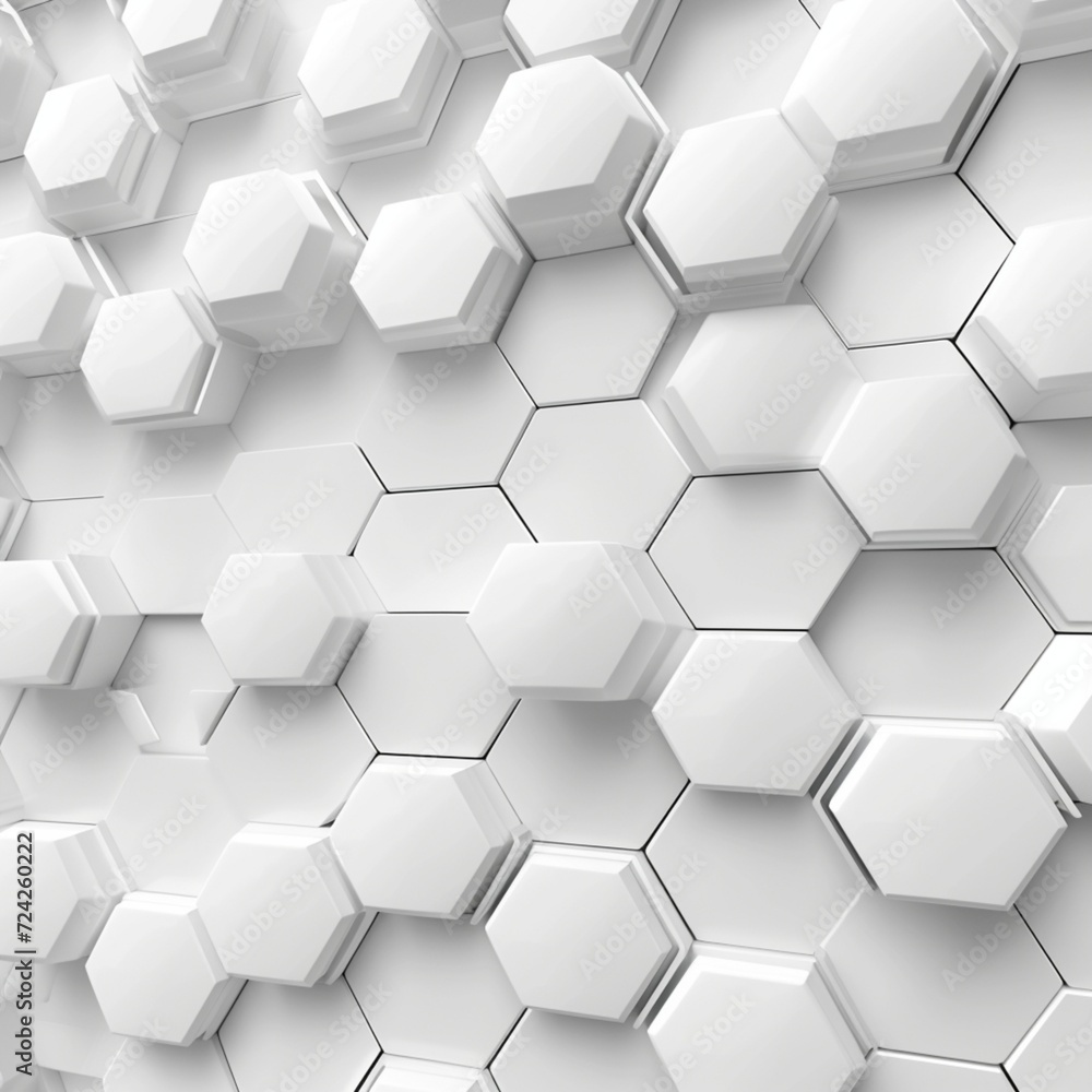 Abstract Hexagon Geometric Surface Loop 1A: light bright clean minimal hexagonal grid pattern random waving motion background canvas in pure wall architectural white - obrazy, fototapety, plakaty 