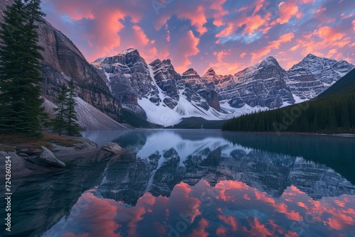 Sunrise at Moraine Lake in the Valley of the Ten Peaks. Banff National Park, Alberta, Canada. © Haseeb