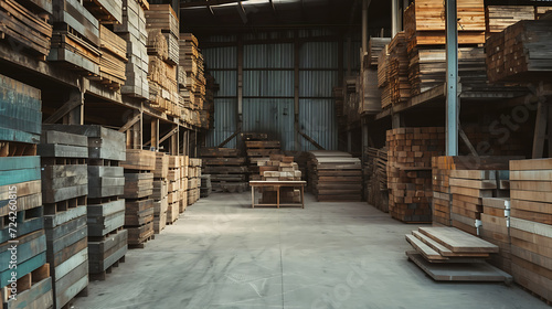 wood siting in a warehouse ready to be sold photo