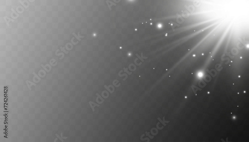 White glowing light explodes on a transparent background. Sparkling magical dust particles. Bright Star. 