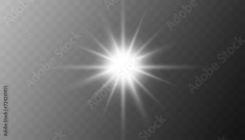 White glowing light explodes on a transparent background. Sparkling magical dust particles. Bright Star. 