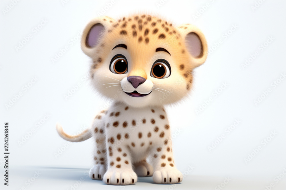 Cheetah cub on a white background. Adorable 3D cartoon animal portrait. Cheetah cub on a white background. Adorable 3D cartoon animal portrait.