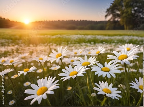 Field of daisies. Photo. Background.