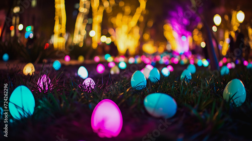 Midnight Magic: Easter Eggs Illuminated in Nighttime Scene