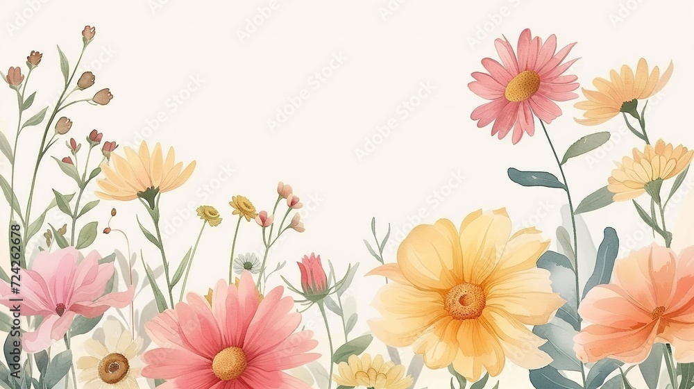 Hand drawn daisy floral bouquet background design , generative ai, Hand drawn daisy floral bouquet background design , generative ai,