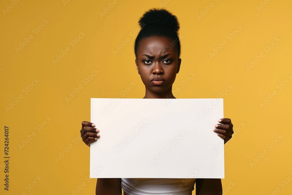 woman holding an empty sheet. mockup. woman international day woman holding an empty sheet. mockup. woman international day