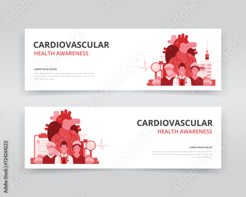 Web banner or header templates ideal for american heart month or world heart day or any other cardiovascular health awareness programs