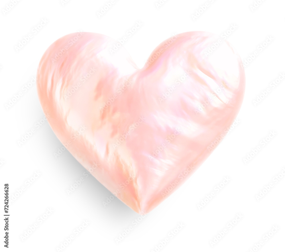 Isolated heart figure. Mother-of-pearl heart figure on a white background with shadow. Valentines day greeting card. Close-up.