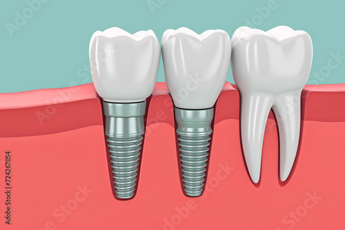 Schematic model of a dental implant and teeth in gums