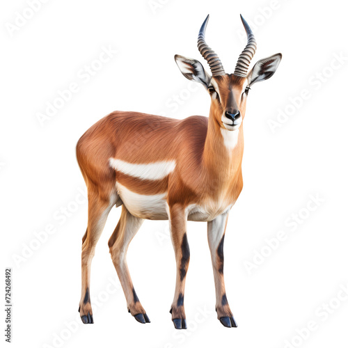Gazelle antelope full body standing, isolated on transparent background