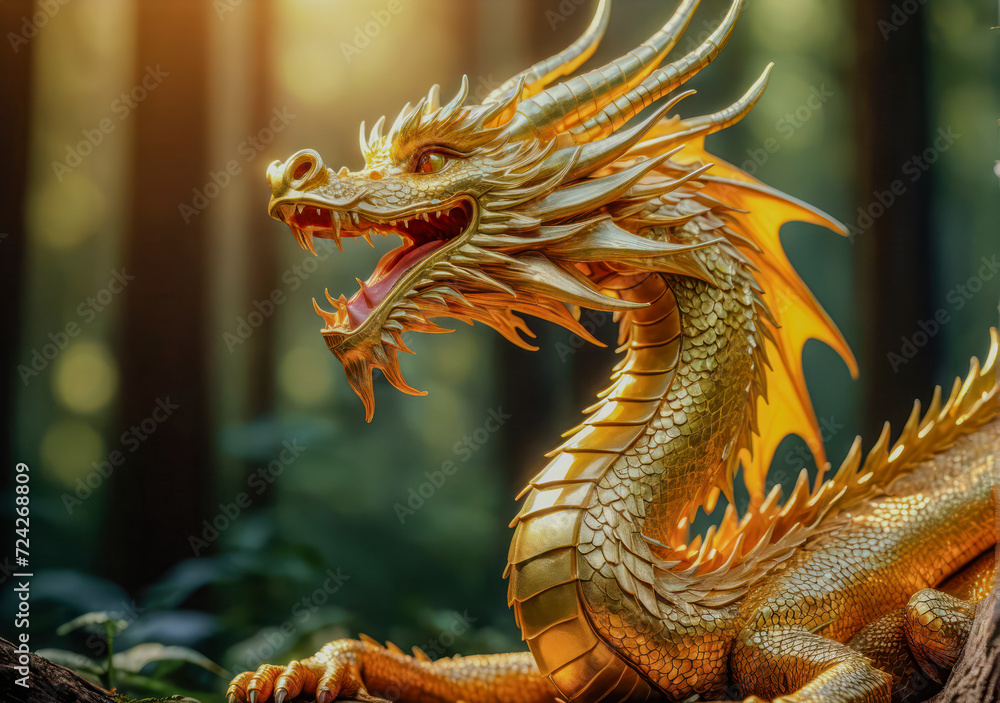 Obraz premium A golden dragon statue