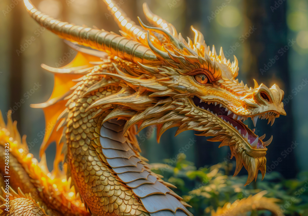 A golden dragon statue