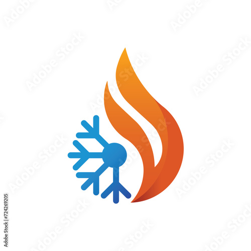 Air Conditioning Logo, HVAC Logo Concept with Fire Heating Cooling Snowflake Conditioning symbol