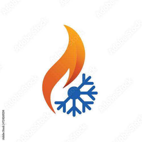 Air Conditioning Logo, HVAC Logo Concept with Fire Heating Cooling Snowflake Conditioning symbol